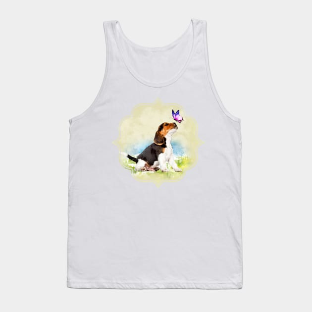 Beagle puppy with butterfly Tank Top by Nartissima